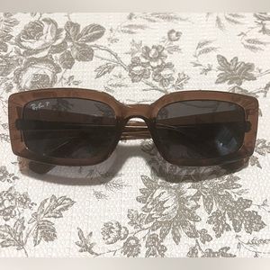 Ray-Ban Rectangular Kiliane Polarized Sunglasses Brown Frame Grey Lens Size M